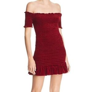 new Aqua Wine Red Smocked Off Shoulder Mini Dress US L